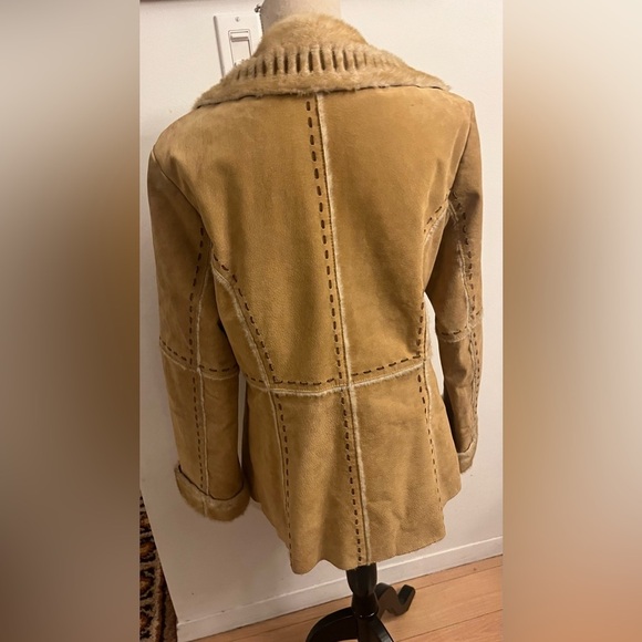 Vintage Genuine Suede Faux Sherpa Jacket MEDIUM Tan Boho - Picture 4 of 15